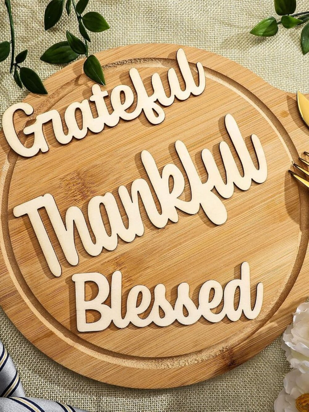12 Pcs Thankful Grateful Blessed Wall Signs Decor, Natural Color